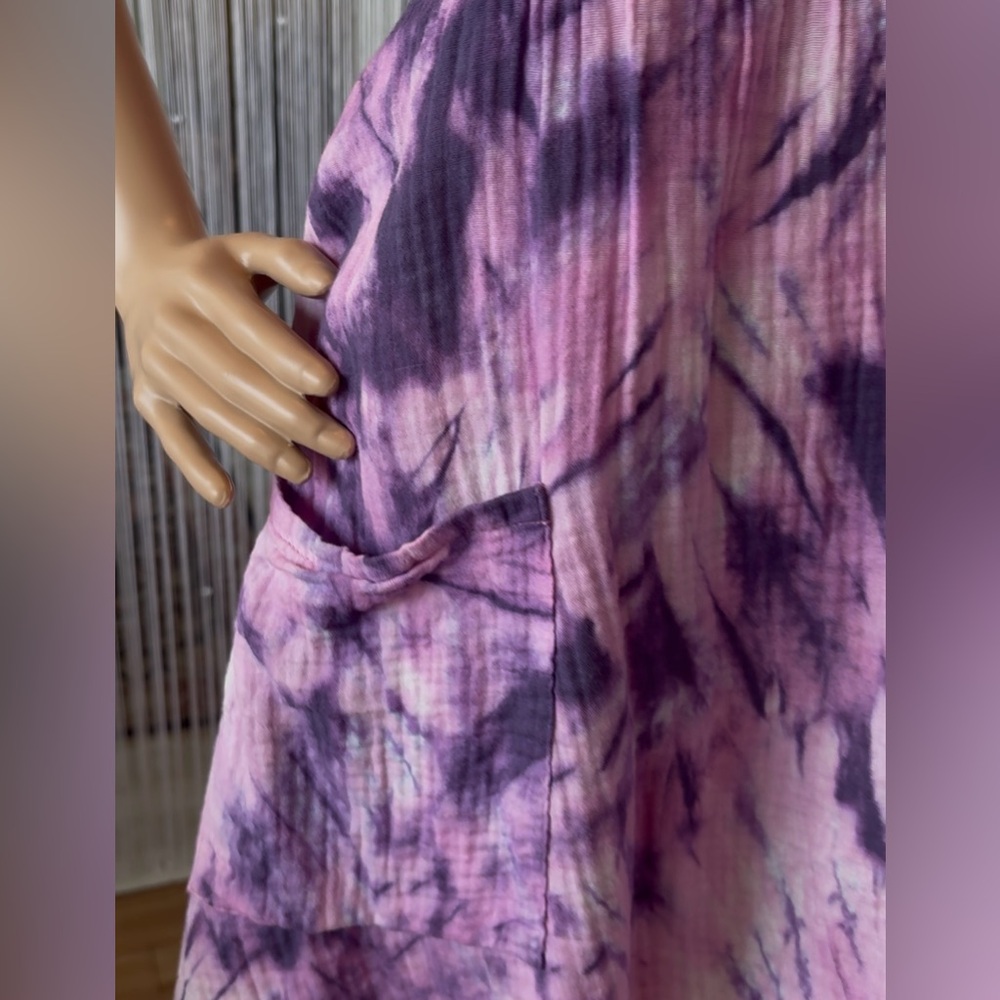 Show Me Your Mumu Weekend Mini Dress in purple tie, pockets, oversized fit Sz S - Picture 6 of 9